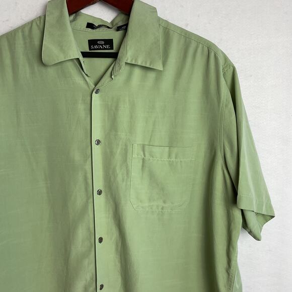 Savane Mens Luster Wash Easy Care Button Up Collared Casual Tee Sage Green XXL - Picture 2 of 11